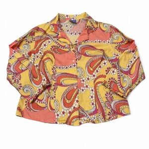 Pine Cone Hill Floral Paisley Button Up Shirt Womens Medium Colorful Maximalist